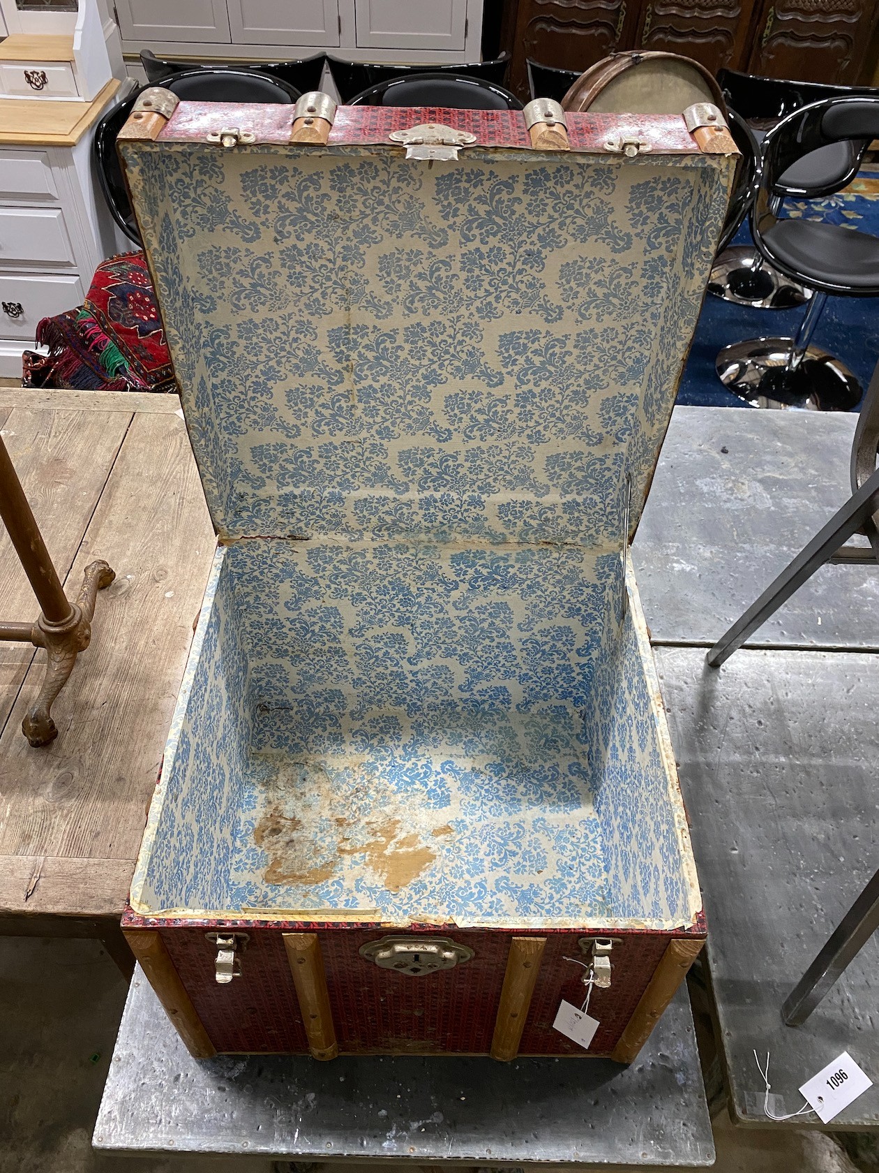 A simulated rattan tuck box, 46cm and a metal frame desk chair